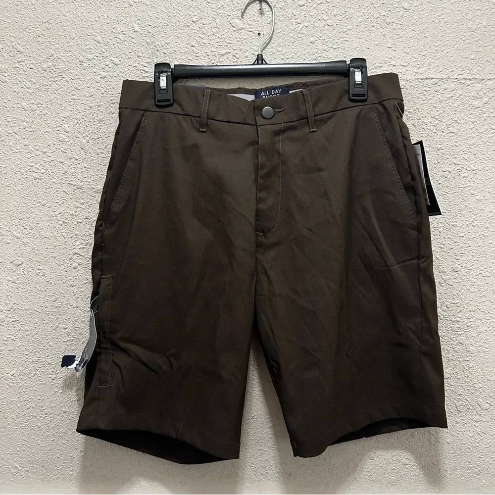 All Day Tech Shorts 4-Way Stretch Solid Herringbone Mushroom Brown Shorts NWT 30